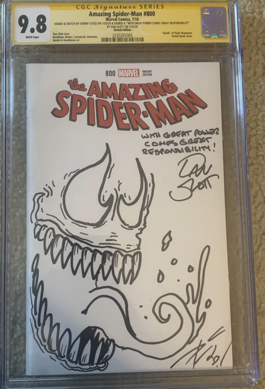 Amazing Spider-Man #800 - CGC 9.8 SS Cates Sketch Slott Great Power Quote